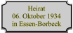 Heirat 06. Oktober 1934 in Essen-Borbeck